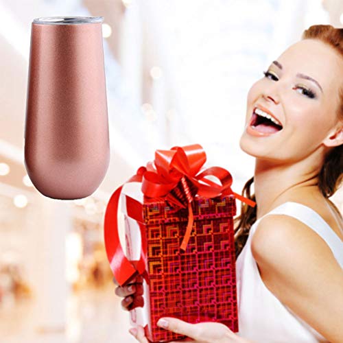 Sivaphe 6 Ounce Stemless Champagne Flutes with Lid, Small Stainless Steel Resuable Toaste Mug, Rosegold Insulated Champagne Tumbler 2 Pack - Image 4