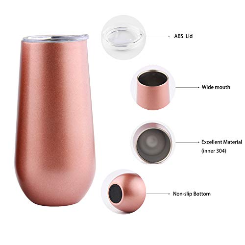 Sivaphe 6 Ounce Stemless Champagne Flutes with Lid, Small Stainless Steel Resuable Toaste Mug, Rosegold Insulated Champagne Tumbler 2 Pack - Image 5