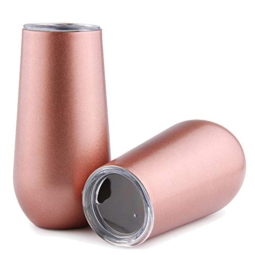 Sivaphe 6 Ounce Stemless Champagne Flutes with Lid, Small Stainless Steel Resuable Toaste Mug, Rosegold Insulated Champagne Tumbler 2 Pack - Image 1