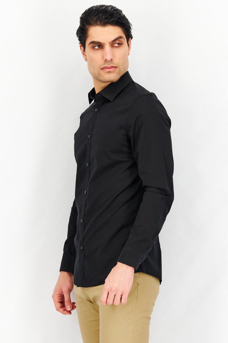 SELECTED Men Slim Fit Plain Long Sleeves Casual Shirt, Black - Image 3