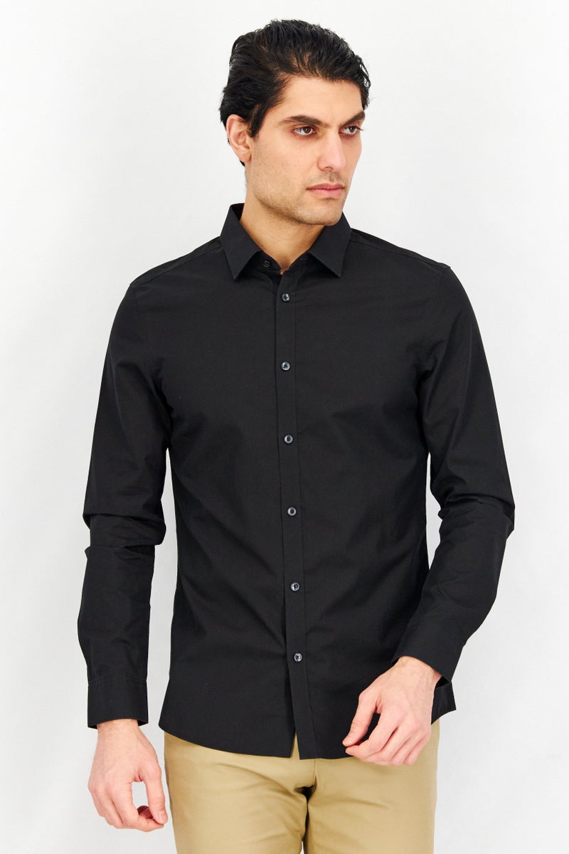 SELECTED Men Slim Fit Plain Long Sleeves Casual Shirt, Black - Image 1