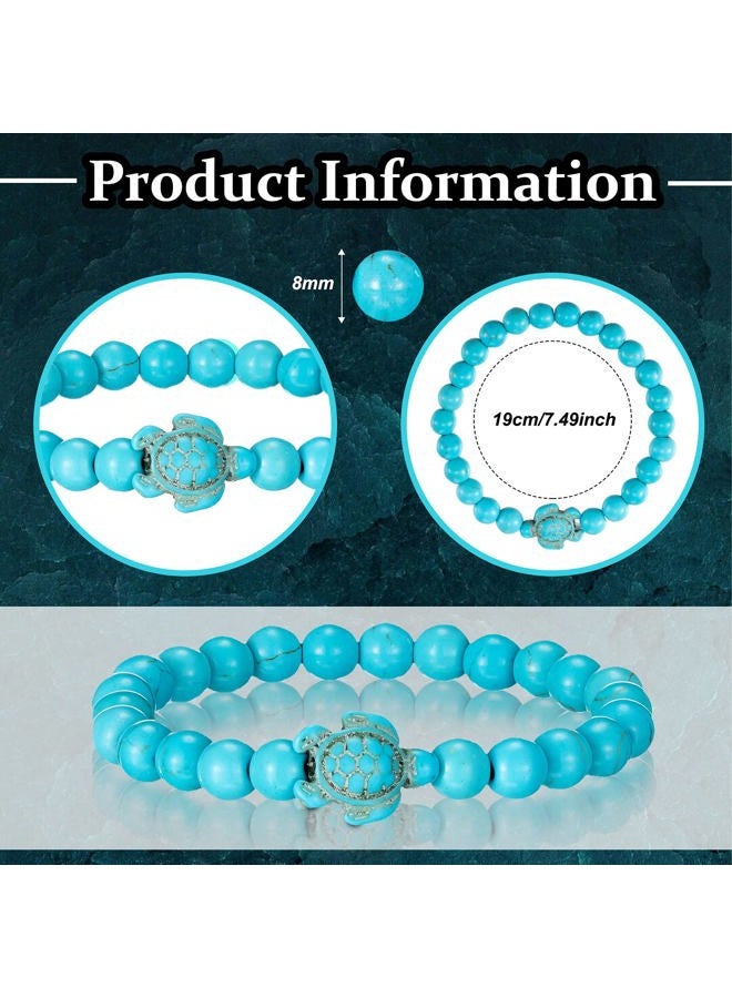 Bonuci Turtle Bracelet 4 Pieces Sea Turtle Beads Ocean Bracelets Natural Stone Turquoise Stretch Bracelet Turtle Friendship Gifts for Women Men Girls, Stone, no gemstone - Image 2