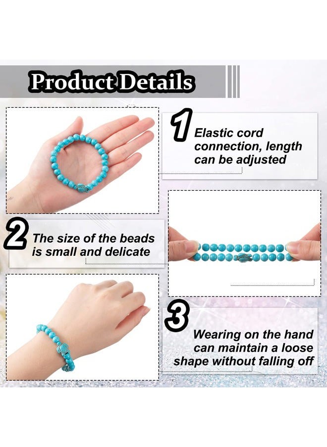 Bonuci Turtle Bracelet 4 Pieces Sea Turtle Beads Ocean Bracelets Natural Stone Turquoise Stretch Bracelet Turtle Friendship Gifts for Women Men Girls, Stone, no gemstone - Image 3