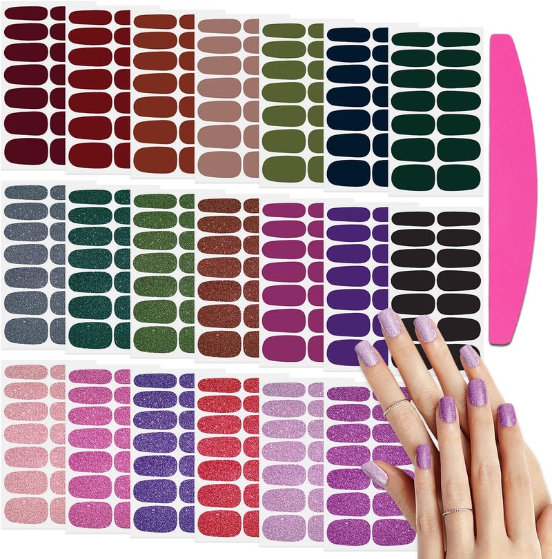 SILPECWEE Dark Color Nail Wraps for Women Solid Color Nail Polish Strips Self Adhesive Nail Polish Stickers Gel Nail Strips Fingernails Sticker Nail Art Accessories with 1pc Nail File (20 Sheets)