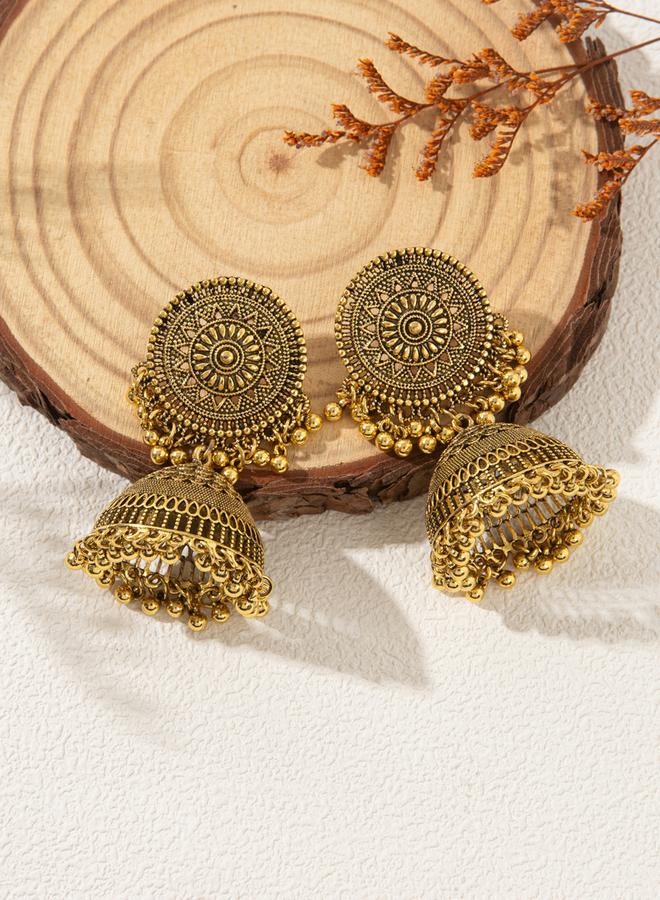 تايك تو أقراط جهوكا بشكل جرس بلون ذهبي بنسيج بارز - Image 1