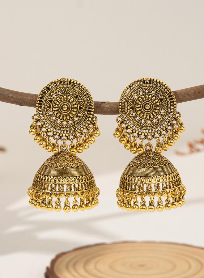 تايك تو أقراط جهوكا بشكل جرس بلون ذهبي بنسيج بارز - Image 3