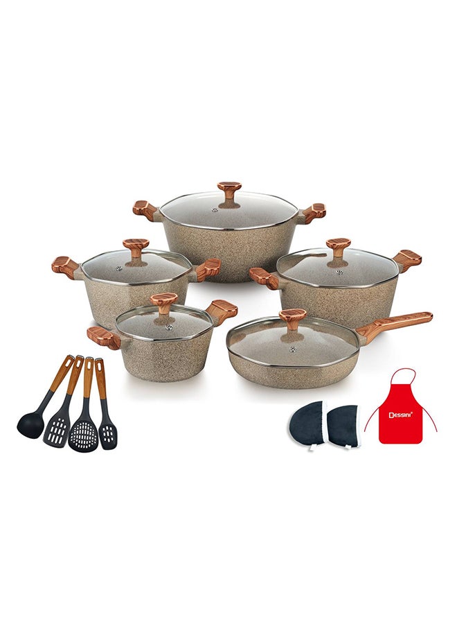 DESSINI 17-Piece Non Stick Granite Cookware Set 20/24/28/32Cm Casserole, 28Cm Shallow Casserole- Pfoa Free  - Image 1