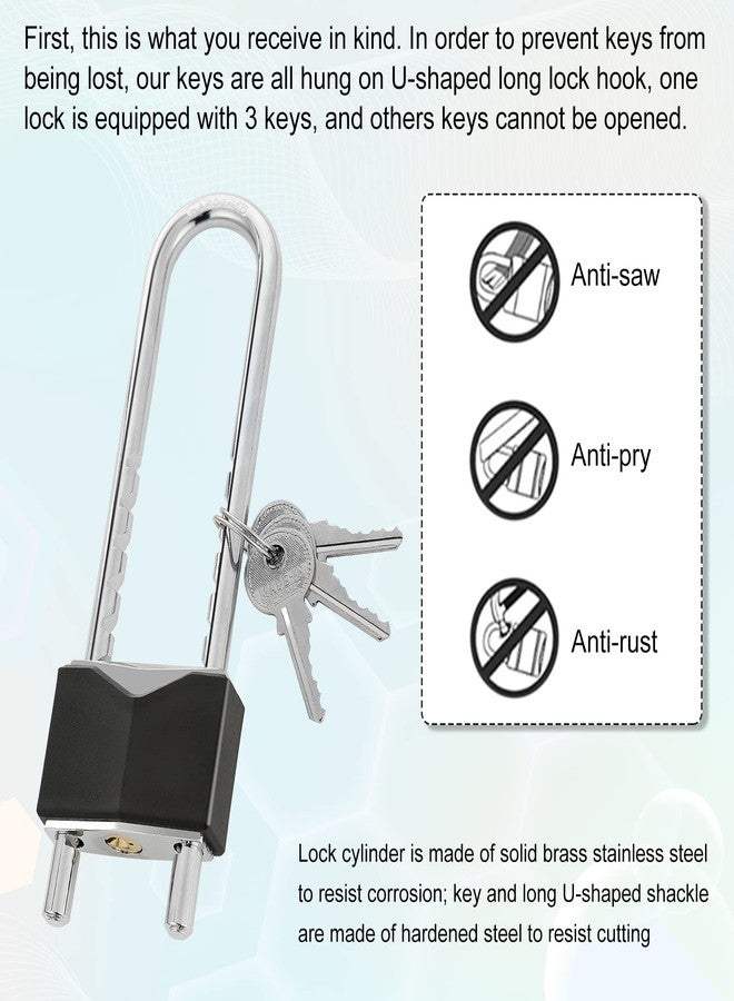 Photect 2 Pcs Long Shackle Padlock with Key Solid Brass Removable Adjustable Length Shackle for Gates, Cabinets, Motorcycle, Bike Lock (Black,2 Inch Wide) - Image 4