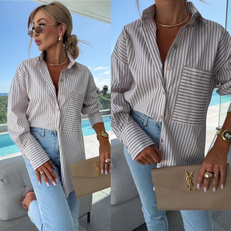 Spot New Striped Long-Sleeved Shirt - Image 1