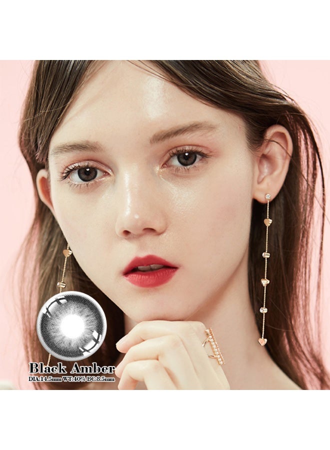 هابييمين عدسات لاصقة تجميلية سنوية للجنسين باللون الأسود الكهرماني، مجموعة تكبير مع علبة - Image 1