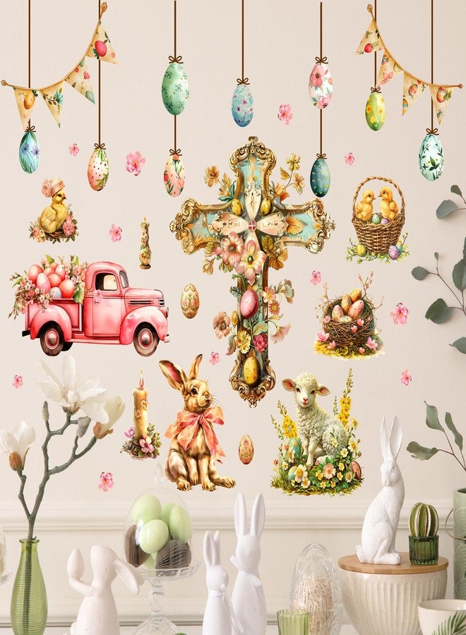 Kazova Easter Window Clings Decoration Christian Cross Window Stickers Happy Easter Egg Wall Stickers Vintage Chicken Eggs Bunny Rabbit Wall Decals Spring Holiday Party Supplies Deror - Image 4