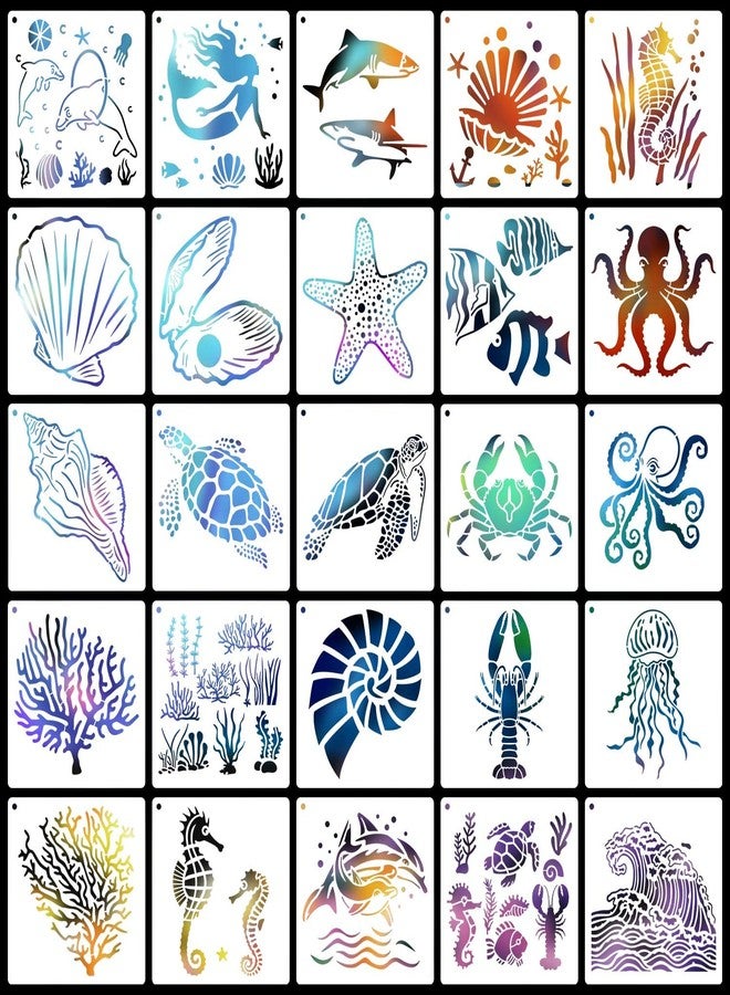 eageus 6 Inch Sea Life Stencils Reusable Ocean Stencils for Painting on Wood, 25 Pieces Sea Creatures Stencil DIY Craft Template for Painting on Furniture, Canvas, Wall, Home Decor(Ocean) - Image 5