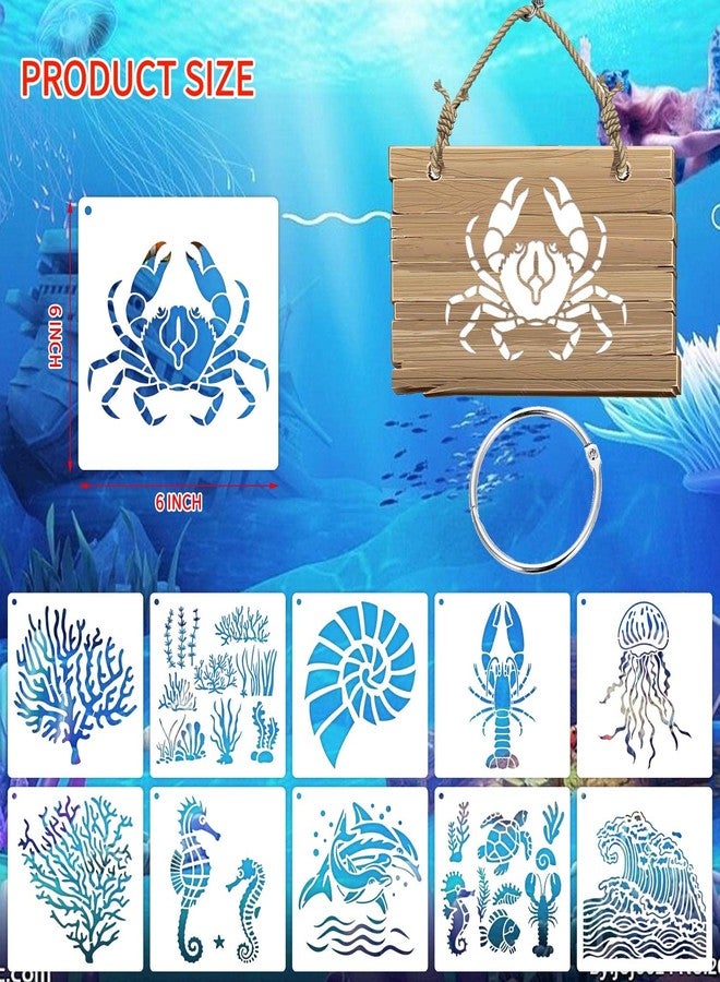 eageus 6 Inch Sea Life Stencils Reusable Ocean Stencils for Painting on Wood, 25 Pieces Sea Creatures Stencil DIY Craft Template for Painting on Furniture, Canvas, Wall, Home Decor(Ocean) - Image 2