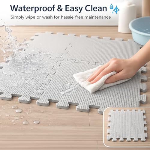 WENGTY EVA Interlocking Floor Mat 30x30cm 10 Tiles, Lightweight Portable Foam Rubber Flooring, Anti-Slip Waterproof Cushion Mat for Gym, Kids Play Area, Yoga, Home Protection Puzzle Mats Set (Gray) - Image 4
