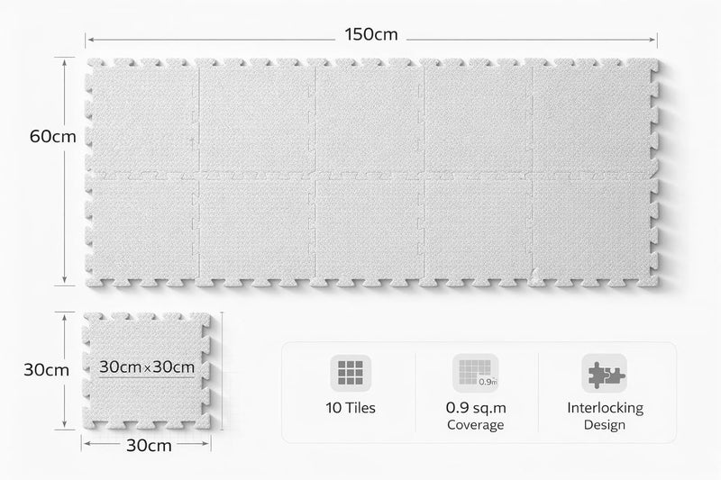 WENGTY EVA Interlocking Floor Mat 30x30cm 10 Tiles, Lightweight Portable Foam Rubber Flooring, Anti-Slip Waterproof Cushion Mat for Gym, Kids Play Area, Yoga, Home Protection Puzzle Mats Set (Gray) - Image 2