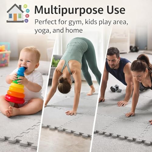 WENGTY EVA Interlocking Floor Mat 30x30cm 10 Tiles, Lightweight Portable Foam Rubber Flooring, Anti-Slip Waterproof Cushion Mat for Gym, Kids Play Area, Yoga, Home Protection Puzzle Mats Set (Gray) - Image 3