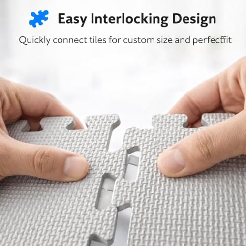 WENGTY EVA Interlocking Floor Mat 30x30cm 10 Tiles, Lightweight Portable Foam Rubber Flooring, Anti-Slip Waterproof Cushion Mat for Gym, Kids Play Area, Yoga, Home Protection Puzzle Mats Set (Gray) - Image 5