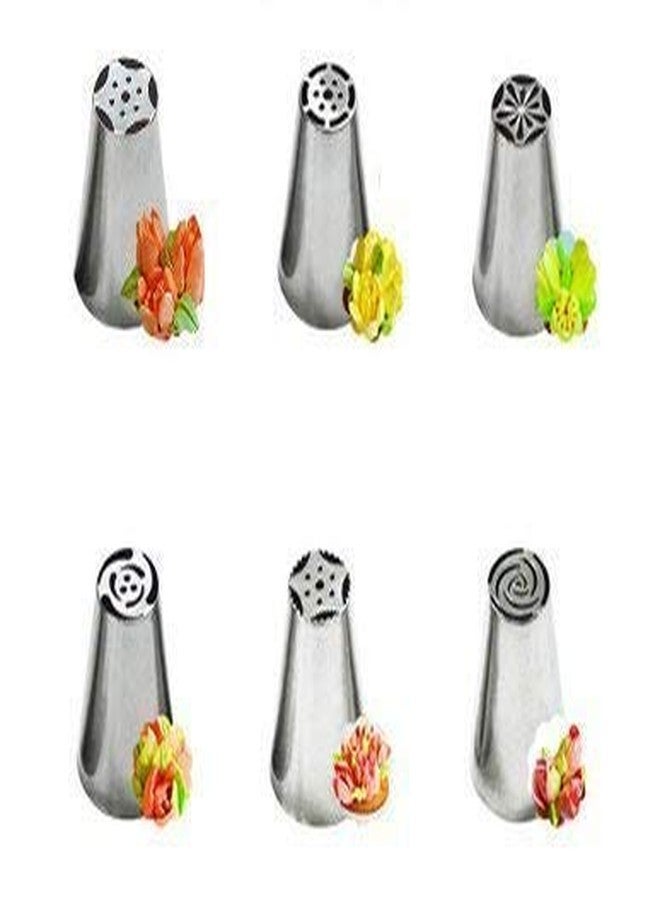 BAKING SET طقم تزيين الكيك من الفولاذ المقاوم للصدأ، 6 فوهات، فضي اللون - Image 2