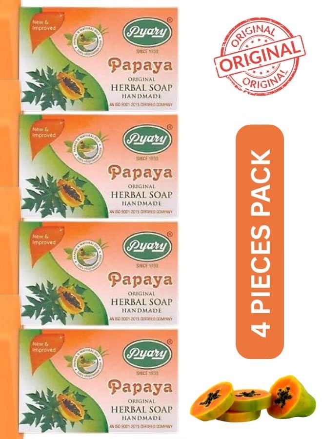 Pyary Papaya Herbal Handmade Soap – Natural Brightening & Exfoliating Bar – Pack of 4 x 75g – For Face & Body
