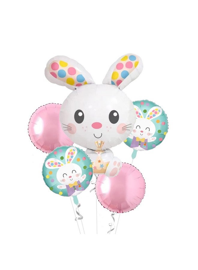 CYMYLAR pink 5pcs easter balloons for easter party decorations,cute bunny balloons pink round balloon.  - Image 5