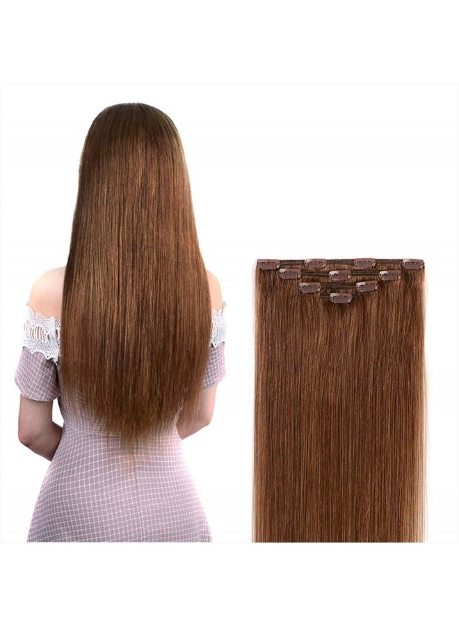 Winsky 20" Clip in Hair Extensions Remy Human Hair for Women - Silky Straight Long Human Hair Clip on Extensions 75grams 4pieces Light Brown #6 Color - Image 1