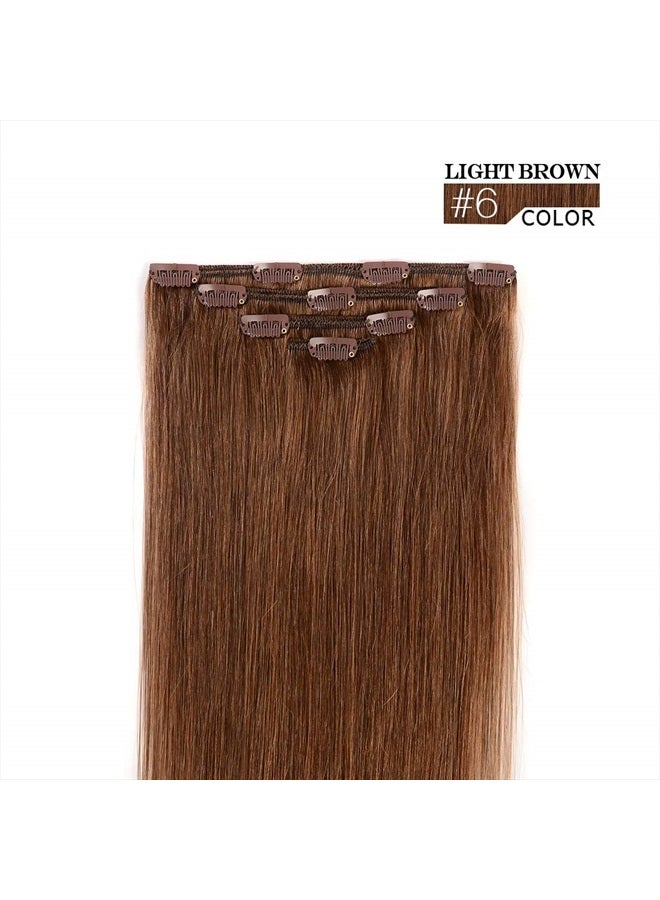 Winsky 20" Clip in Hair Extensions Remy Human Hair for Women - Silky Straight Long Human Hair Clip on Extensions 75grams 4pieces Light Brown #6 Color - Image 2
