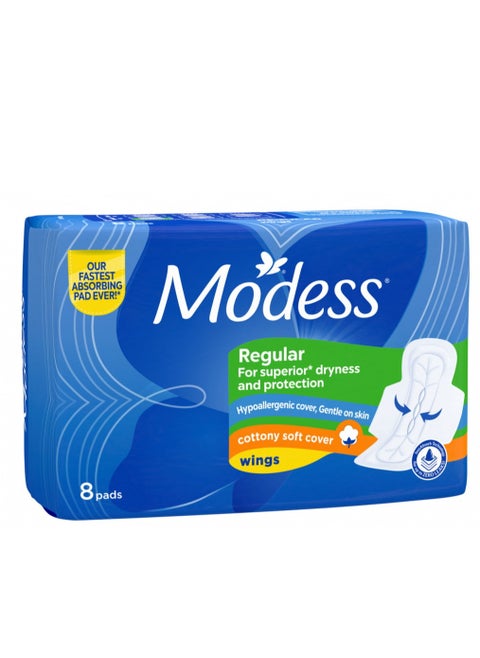 Regular Cottony Soft Pads with Wings For Superior Dryness and Protection Hypoallergenic Cover Gentle on Skin Fast Absorbing Pads - 8 Pads  60 gm