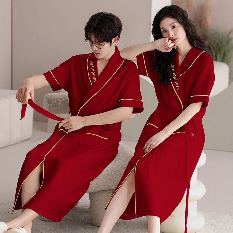 Summer Cotton Short-Sleeve Mid-Length Bathrobe