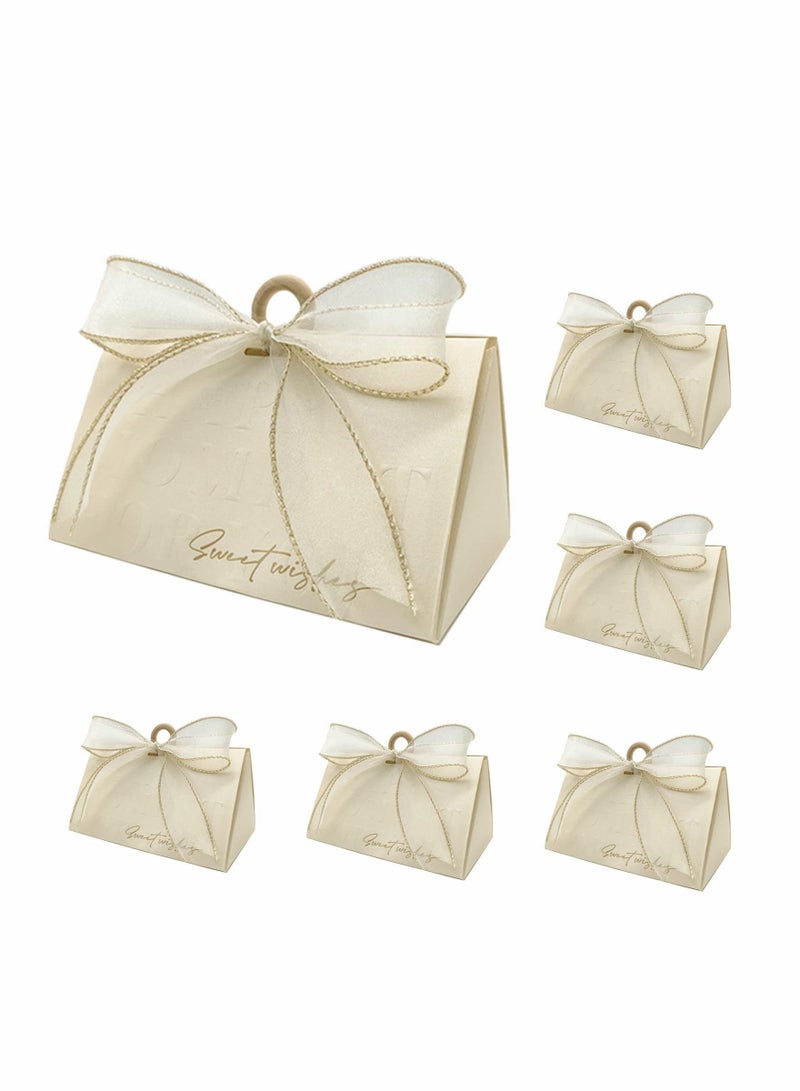 SYOSI 20Pcs Wedding Candy Boxes Beige Wedding Favor Boxes Chocolate Treat Gift Boxes with Wooden Beads and Ribbon for Wedding Bridal Shower Baptism Baby Shower Birthday Party Decoration Supplies - Image 1