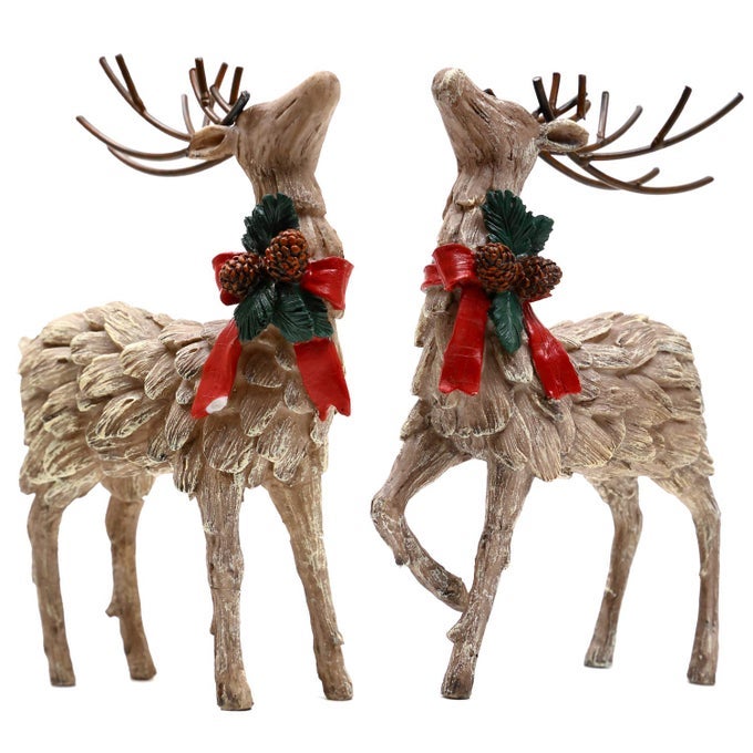 RESIN HOLIDAY DEER TABLETOP HOLIDAY FIGURINE CHRISTMAS DECORATIVE2 PACK