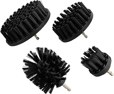 ABN Power Scrubber Cleaning Brush Set for 1/4in Drive Drill - 4 Piece Black Hard Bristle Shower Scrubber, Baseboard - Image 1