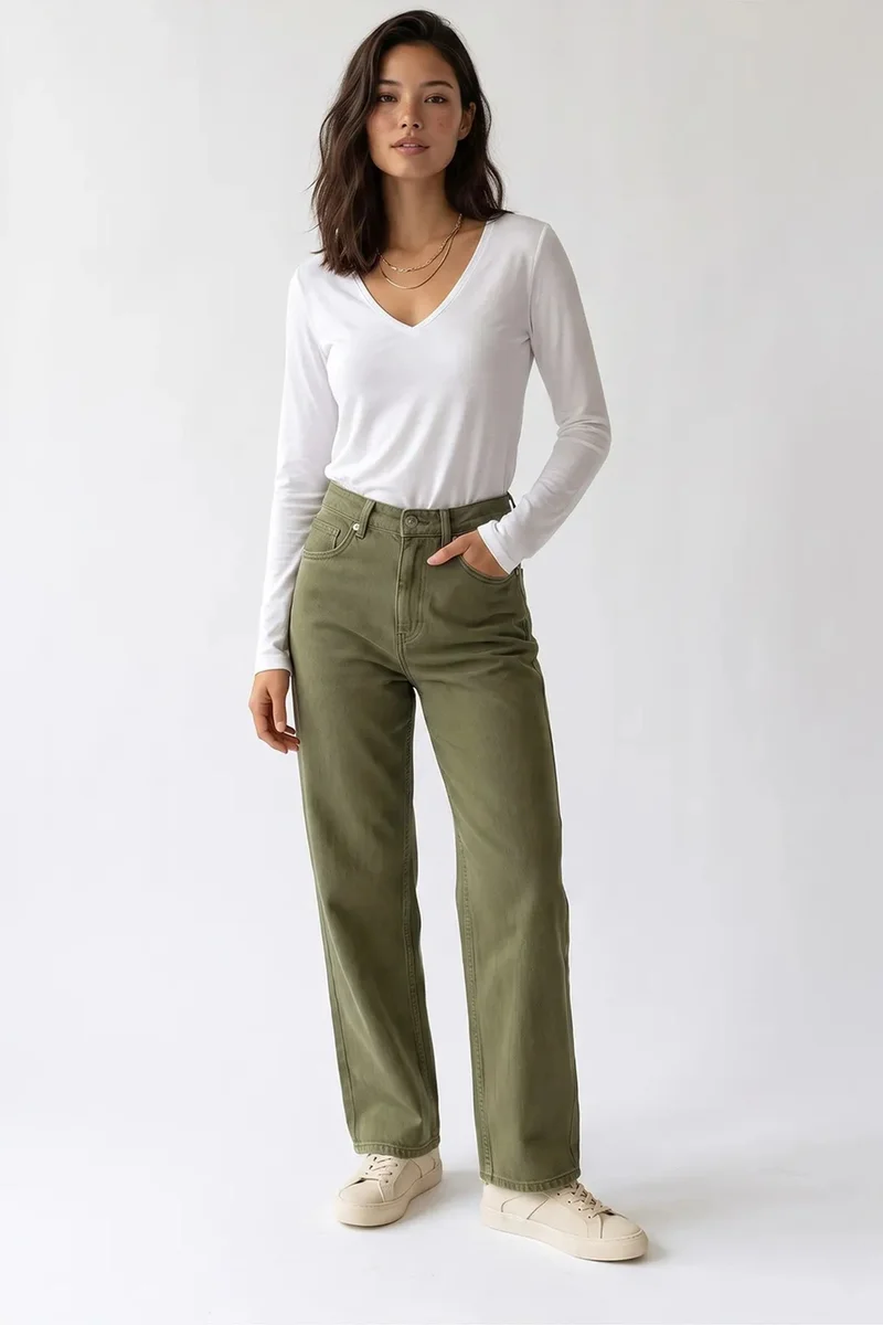Mixray Khaki Green MIXRAY Women's Straight-Leg Pants for Women | Best Price UAE