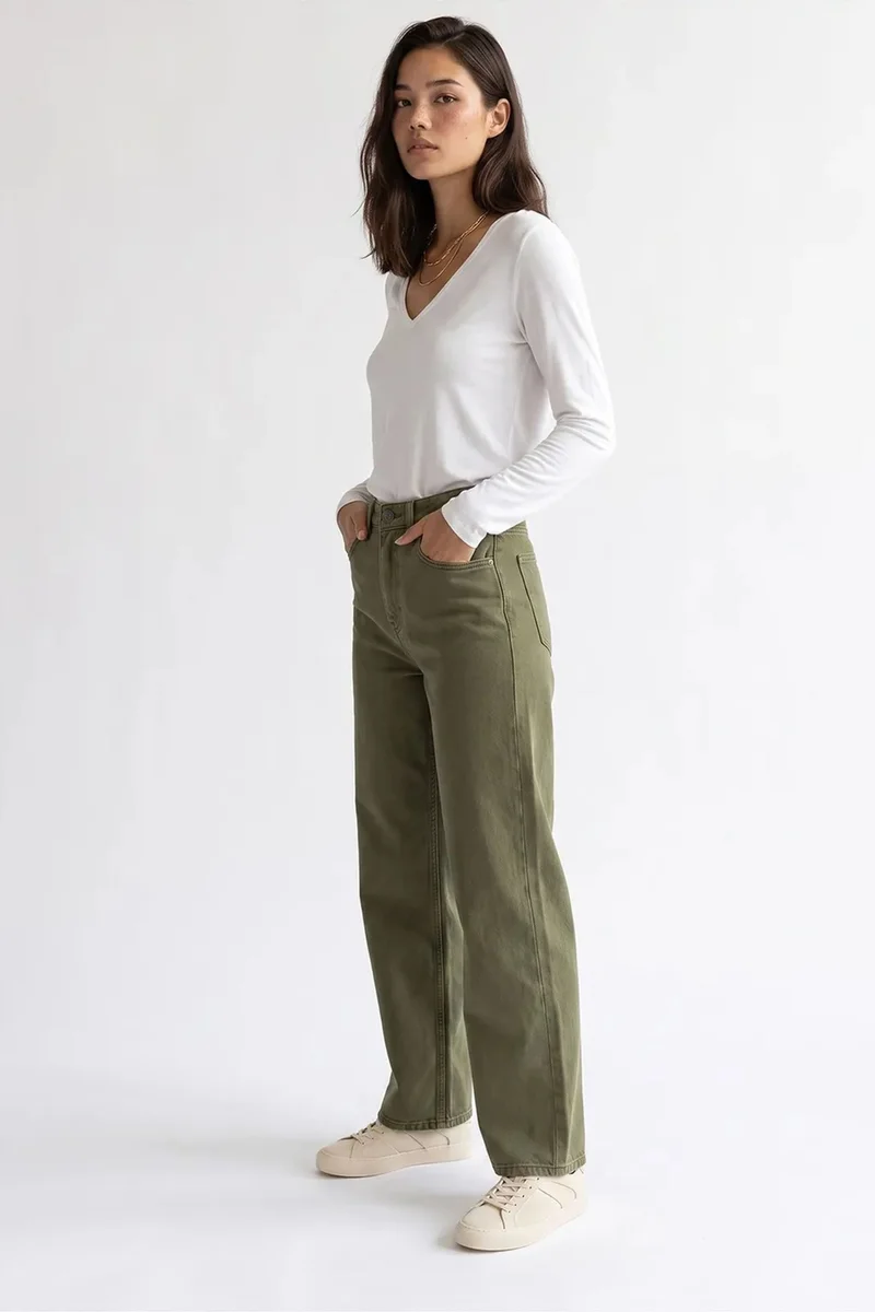 Mixray Khaki Green MIXRAY Women's Straight-Leg Pants for Women | Best Price UAE