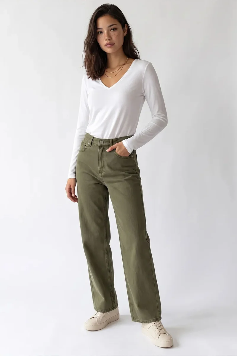 Mixray Khaki Green MIXRAY Women's Straight-Leg Pants for Women | Best Price UAE
