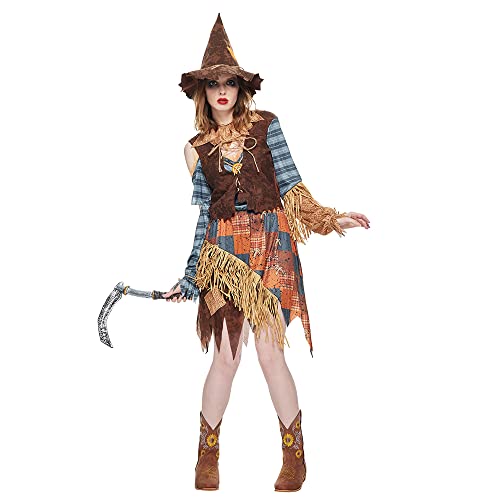 EraSpooky Women Wicked Scarecrow Costume Adult Halloween Straw Dress Kit - Image 1