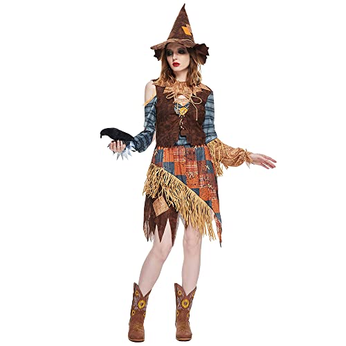 EraSpooky Women Wicked Scarecrow Costume Adult Halloween Straw Dress Kit - Image 4
