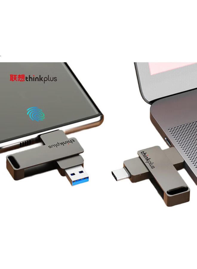 Thinkplus Lenovo Usb Flash Drive 128Gb, Compatible With Phones And Computers, Suitable For Apple 15, Usb3.2 High Read Speed, Type-C Dual Interface, Metal Flash Drive, Mu110 Series - Image 1