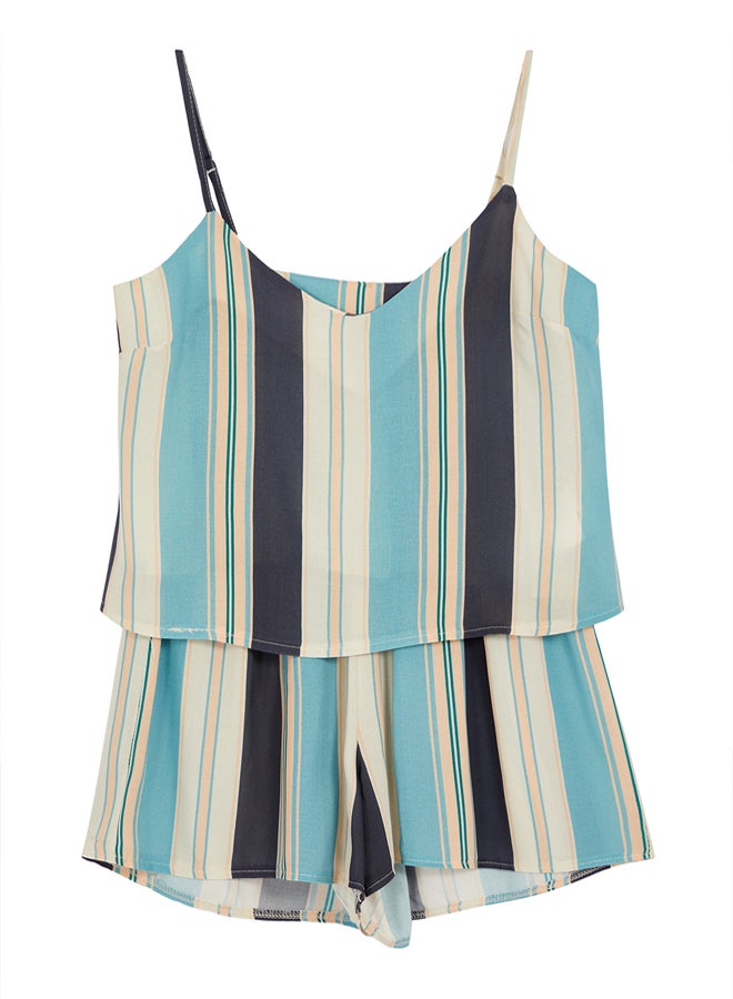 trendyol Blue-Multicolor Striped String Strap Viscose Woven Pajama Set THMSS23PT00225 - Image 5