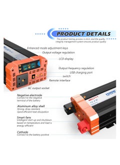 Generic 1000W Power Inverter 12V to 240V AC Pure Sine Wave Car DC UK with Sockets Dual Adapter With LED Display Suitable for Travel Camping RV  - Image 2