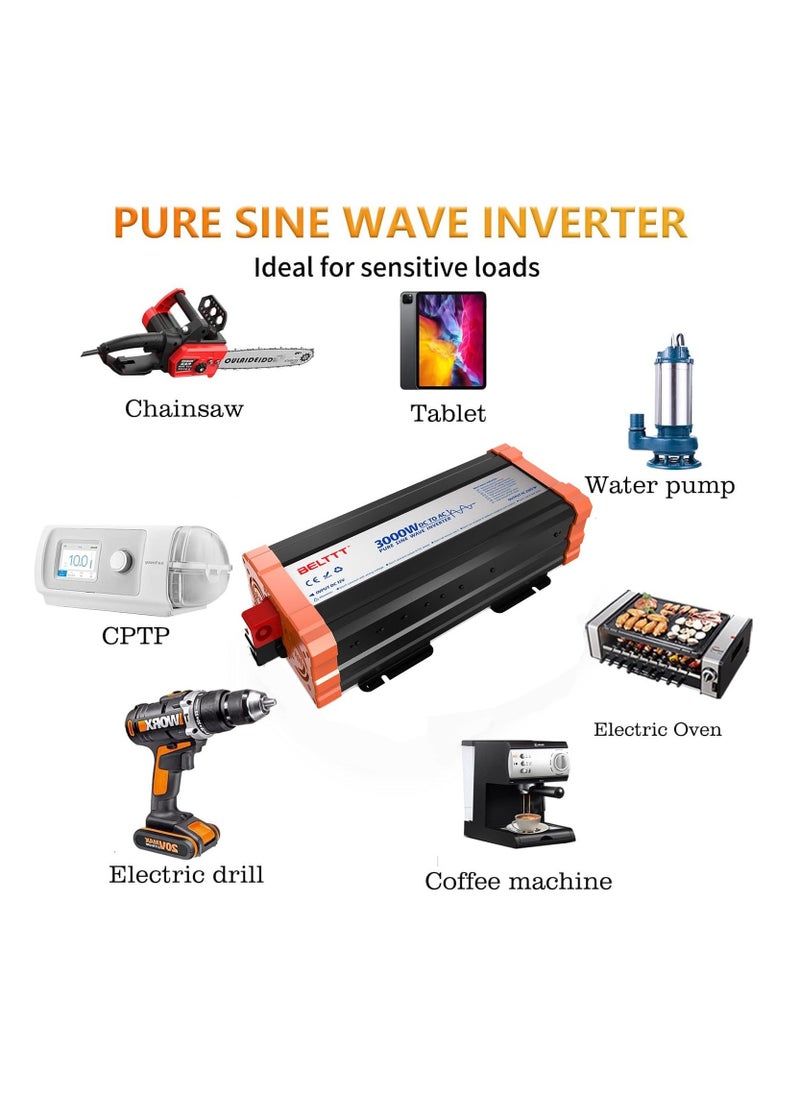 Generic - 1000W Power Inverter 12V to 240V AC Pure Sine Wave Car DC UK with Sockets Dual Adapter With LED Display Suitable for Travel Camping RV - Image 1