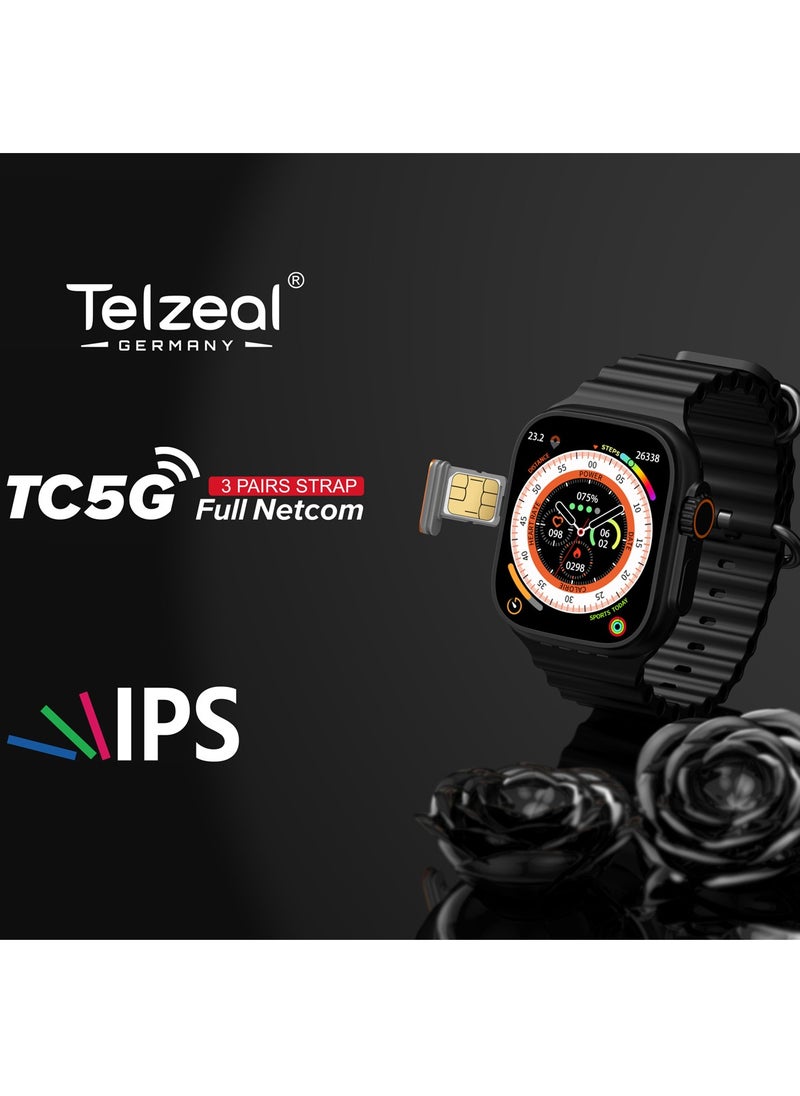 Telzeal Telzeal Germany TC5G 2.2 Inch Full Screen Display Smart Watch With Sim Slot 3 Pair Straps and Wireless Charger For Ladies and Gents Black  - Image 4