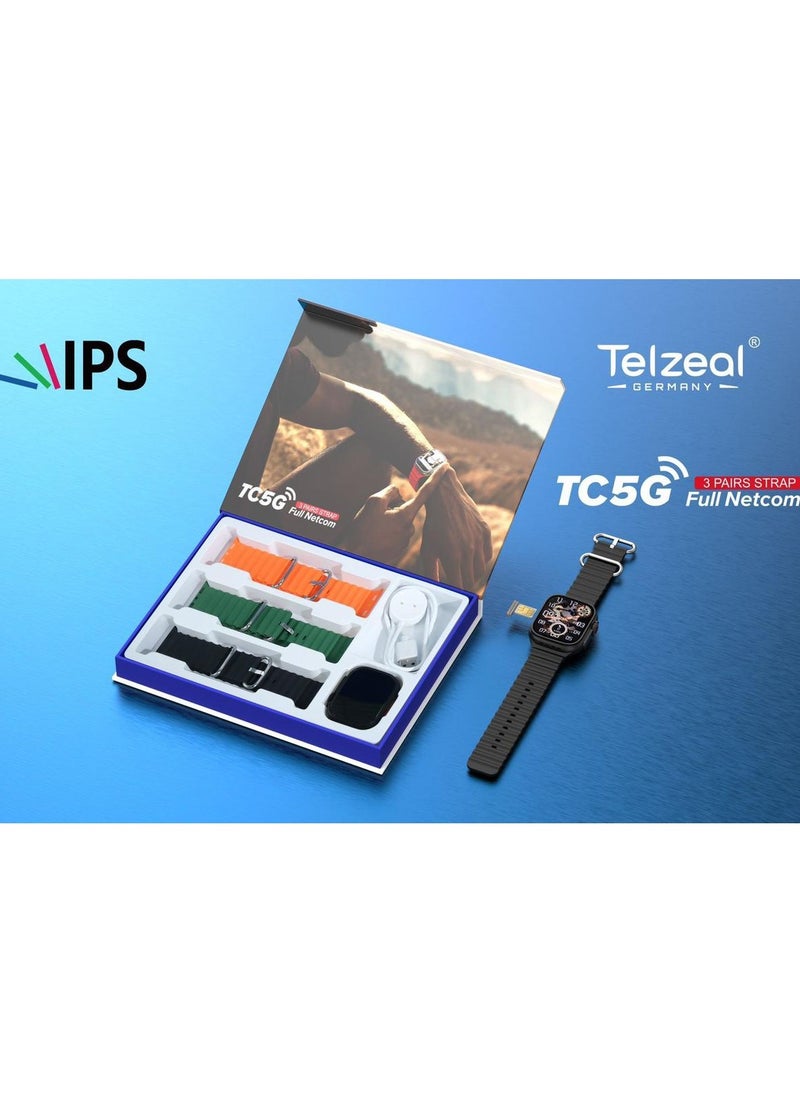 Telzeal Telzeal Germany TC5G 2.2 Inch Full Screen Display Smart Watch With Sim Slot 3 Pair Straps and Wireless Charger For Ladies and Gents Black  - Image 3