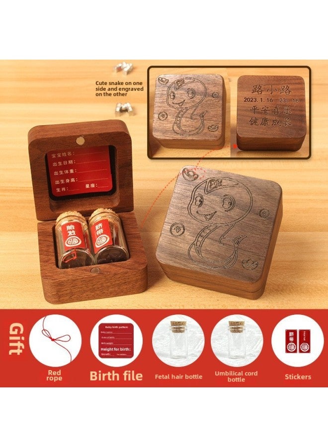 Baby Fetal Hair Souvenir Bottle Making Newborn Baby Umbilical Cord Collection Box Nipple Storage Storage Bottle Walnut Wooden Box-Color: Walnut Square Box-cute Snake-tire Hair Bottle Umbilical Cord Bottle  - Image 1