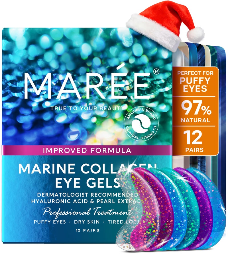 MAREE Eye Gels - Cooling Pads Under Eye Patches for Puffy Eyes and Dark Circles with Collagen & Hyaluronic Acid - Anti Wrinkles Under Eye Masks Skincare Treatment for Puffiness - Parches Para Ojeras - Image 1