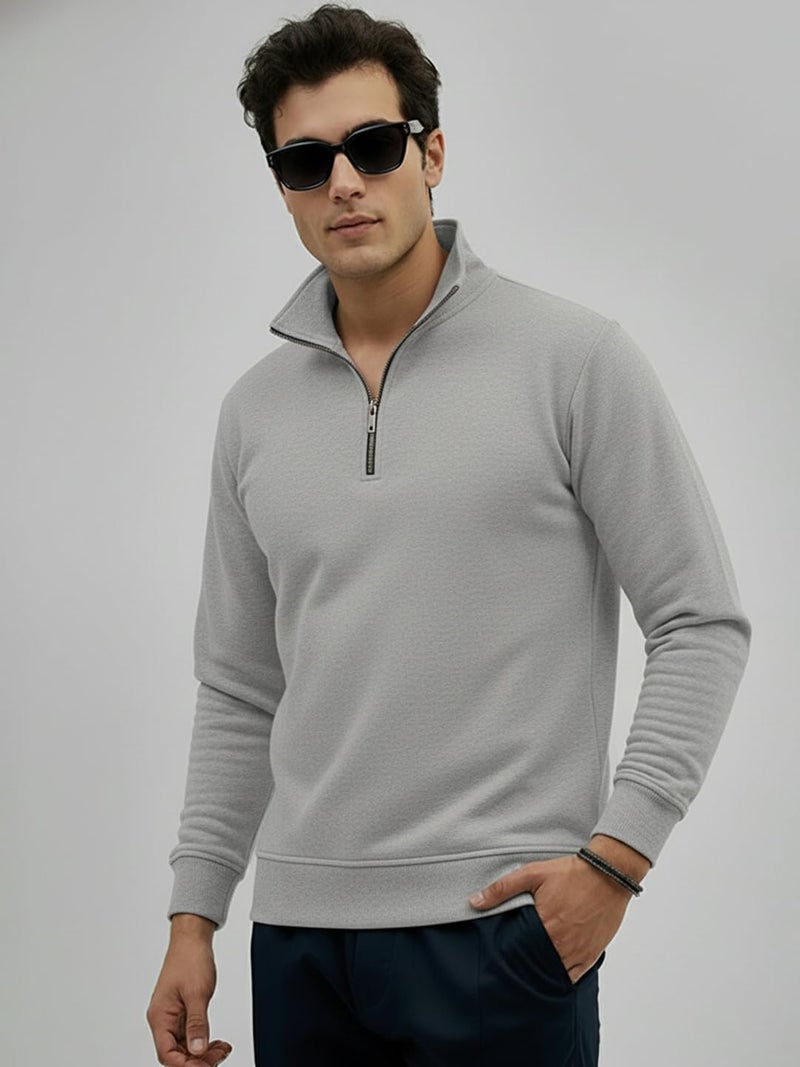 LEOTUDE Men’s Half-Zip Fleece Sweatshirt | Stylish, Breathable,Quarter-Zip Pullover Full Sleeve Winter Wear (W84_Black_P_ZGrey_XL) - Image 2