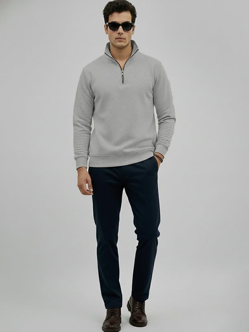 LEOTUDE Men’s Half-Zip Fleece Sweatshirt | Stylish, Breathable,Quarter-Zip Pullover Full Sleeve Winter Wear (W84_Black_P_ZGrey_XL) - Image 5