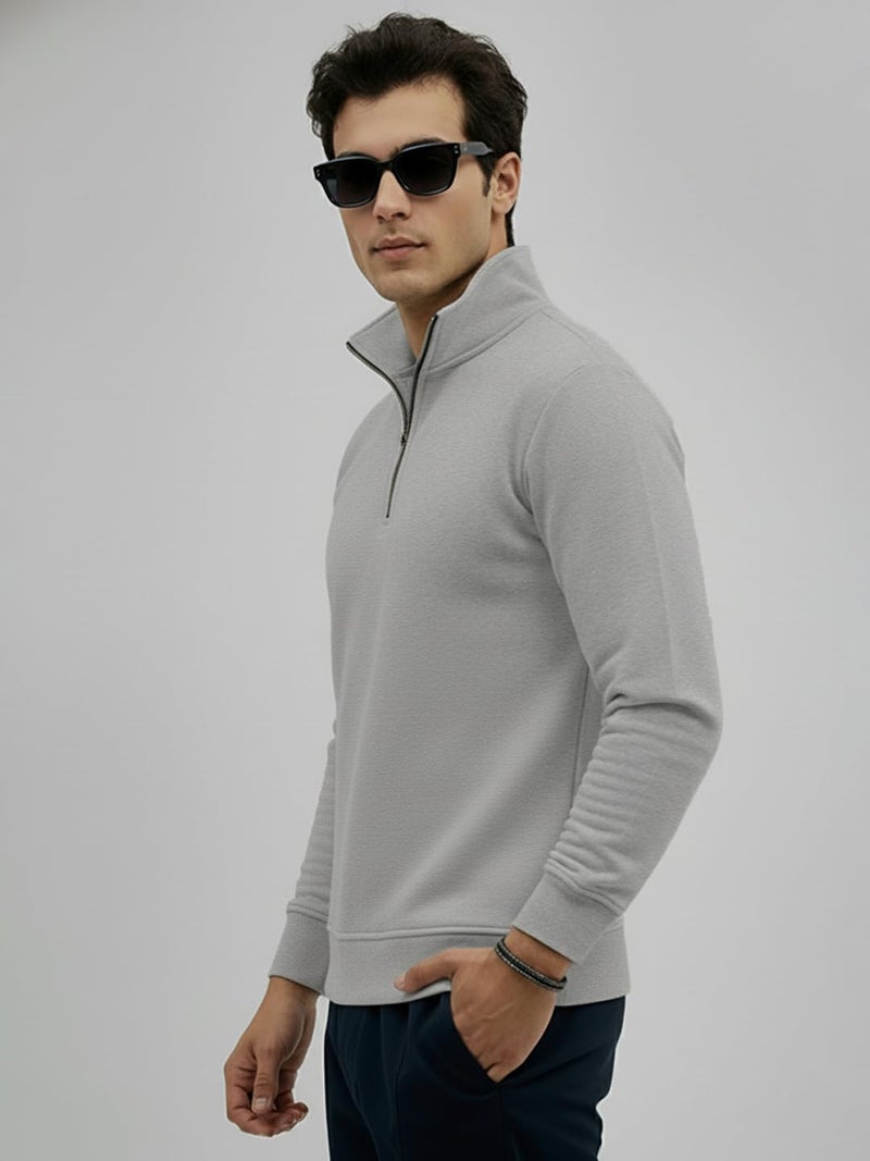 LEOTUDE Men’s Half-Zip Fleece Sweatshirt | Stylish, Breathable,Quarter-Zip Pullover Full Sleeve Winter Wear (W84_Black_P_ZGrey_XL) - Image 3