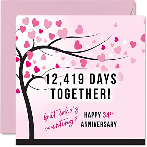 Stuff4 Funny 34th Anniversary Card for Wife or Husband - 12419 Days Together - I Love You Gifts, Happy 34th Wedding Anniversary Cards for Partner, 145mm x 145mm Greeting Cards for Thirty-Fourth Anniversaries - Image 1