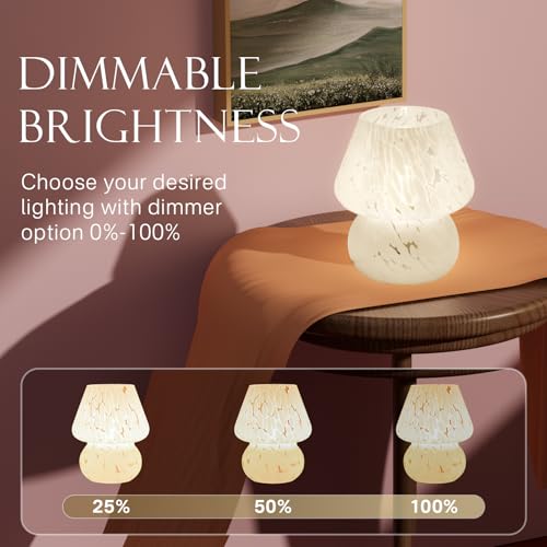Dawnwake Mushroom Lamp Table Lamp for Bedroom,Small Desk Bedside Lamps for Living Room,Mushroom Decor Cute Mini Modern Mid Century Lamps for Night Stands (White) - Image 3