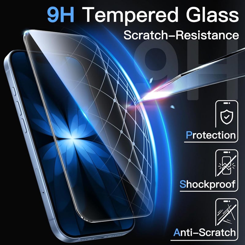 OpenTech ® Military-Grade Tempered Glass for iPhone 17 / iPhone 16 Pro (Transparent) with Edge to Edge Coverage | Case Friendly Glass with Installation Kit [ Pack of 2 ] Borderless Glass - Image 2
